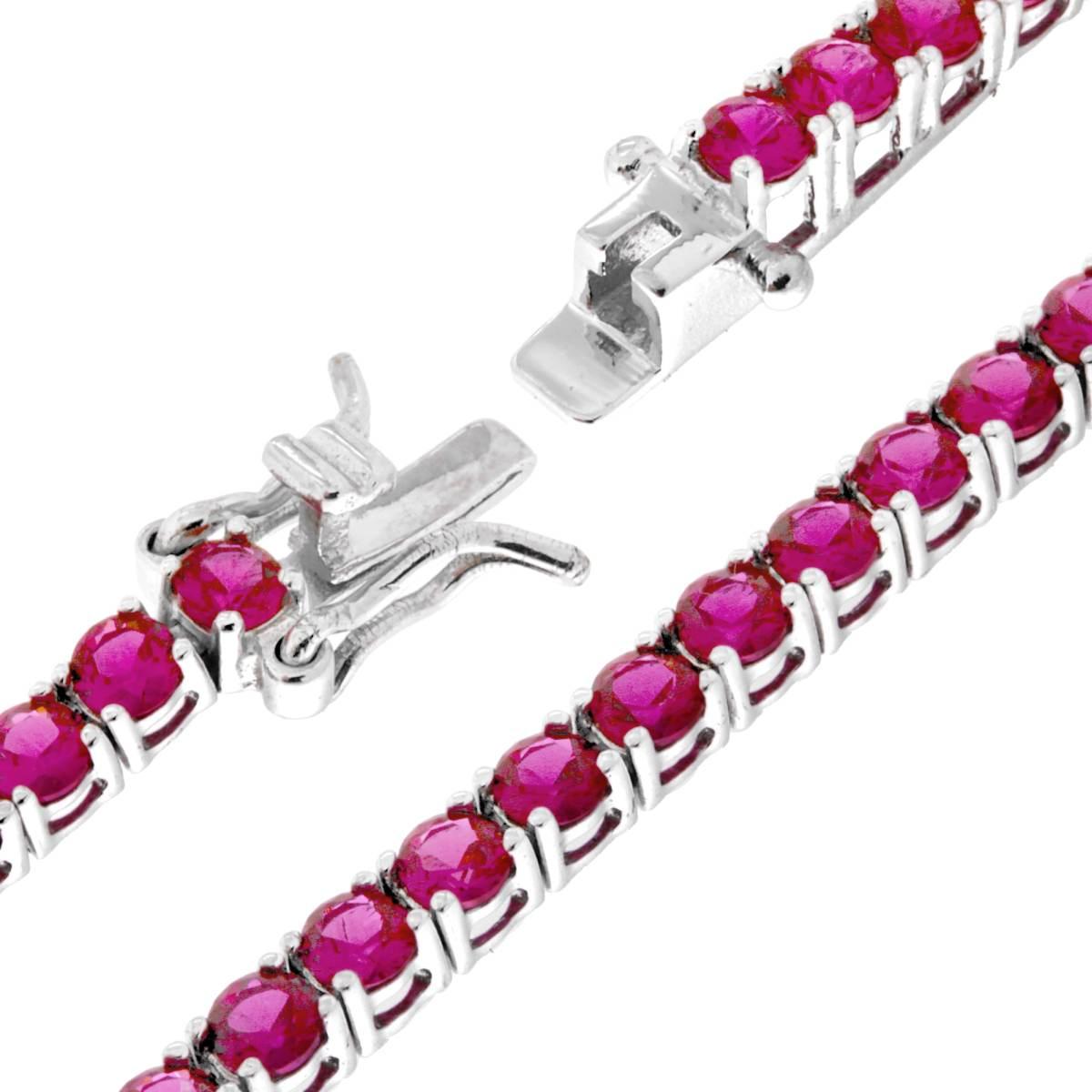 Bracciale Tennis 16.5cm con Zirconi 3mm Rosso Rubino- Argento 925