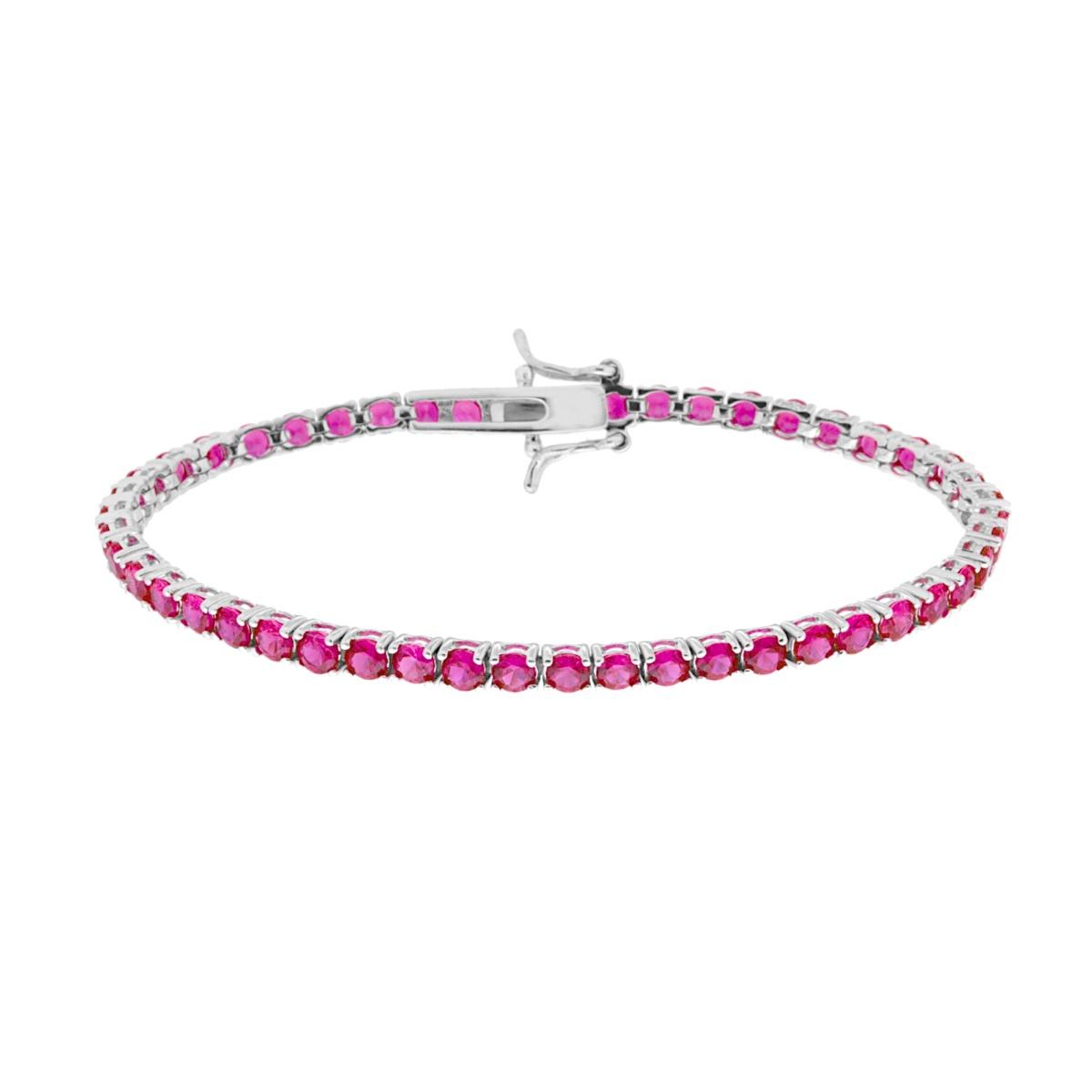 Bracciale Tennis 16.5cm con Zirconi 3mm Rosso Rubino- Argento 925