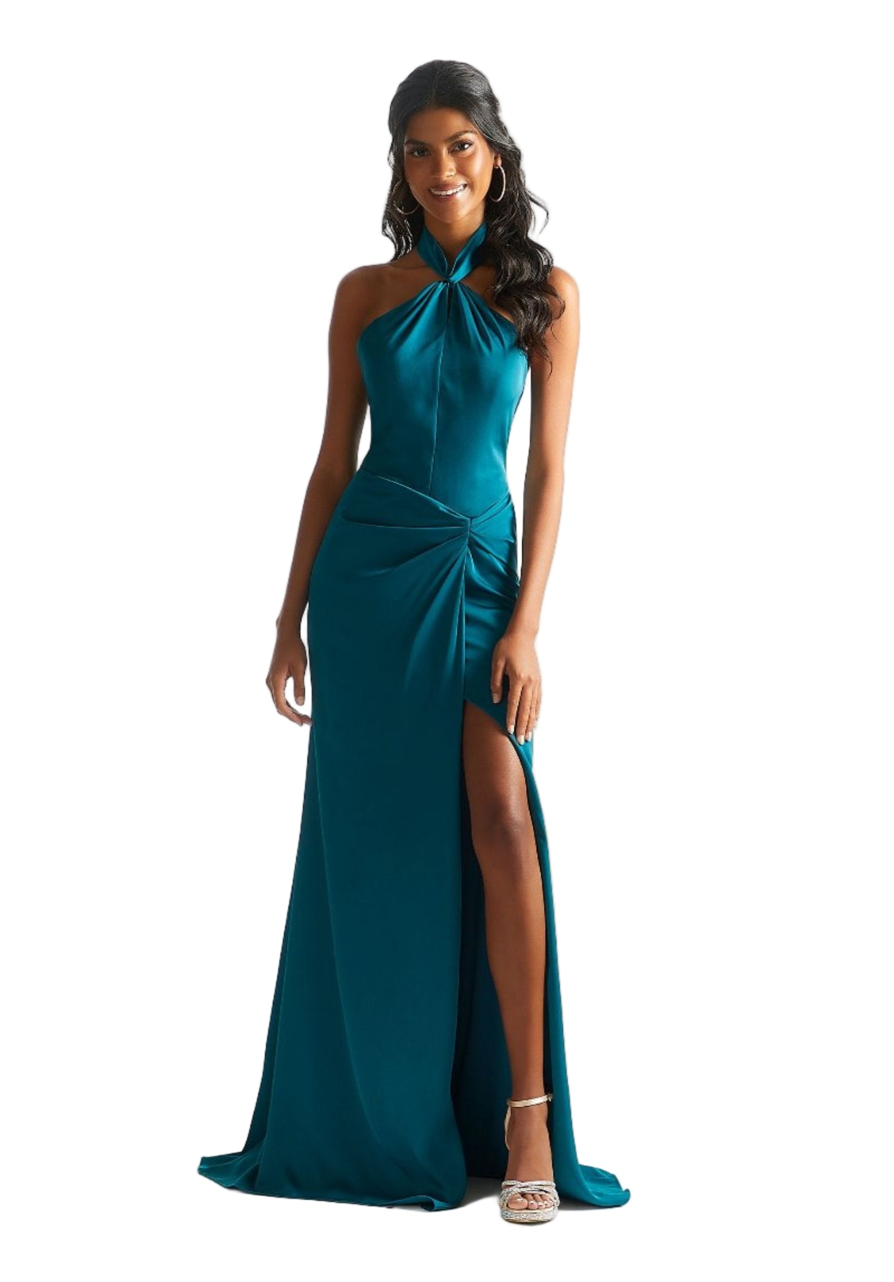 Luxury Satin Halter Neck Formal Evening Dress