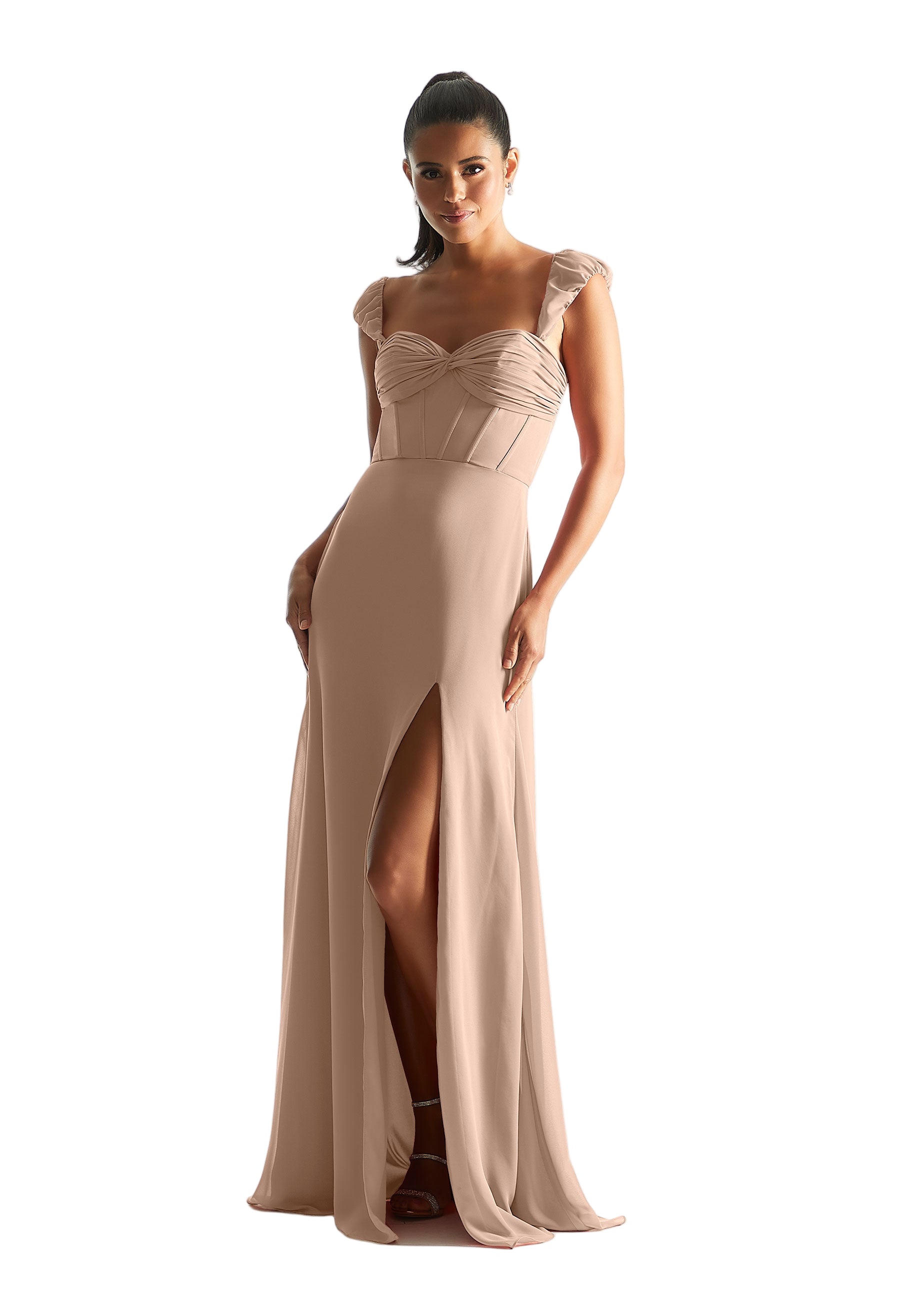 Chiffon Corset Prom Dress with Detachable Sleeves