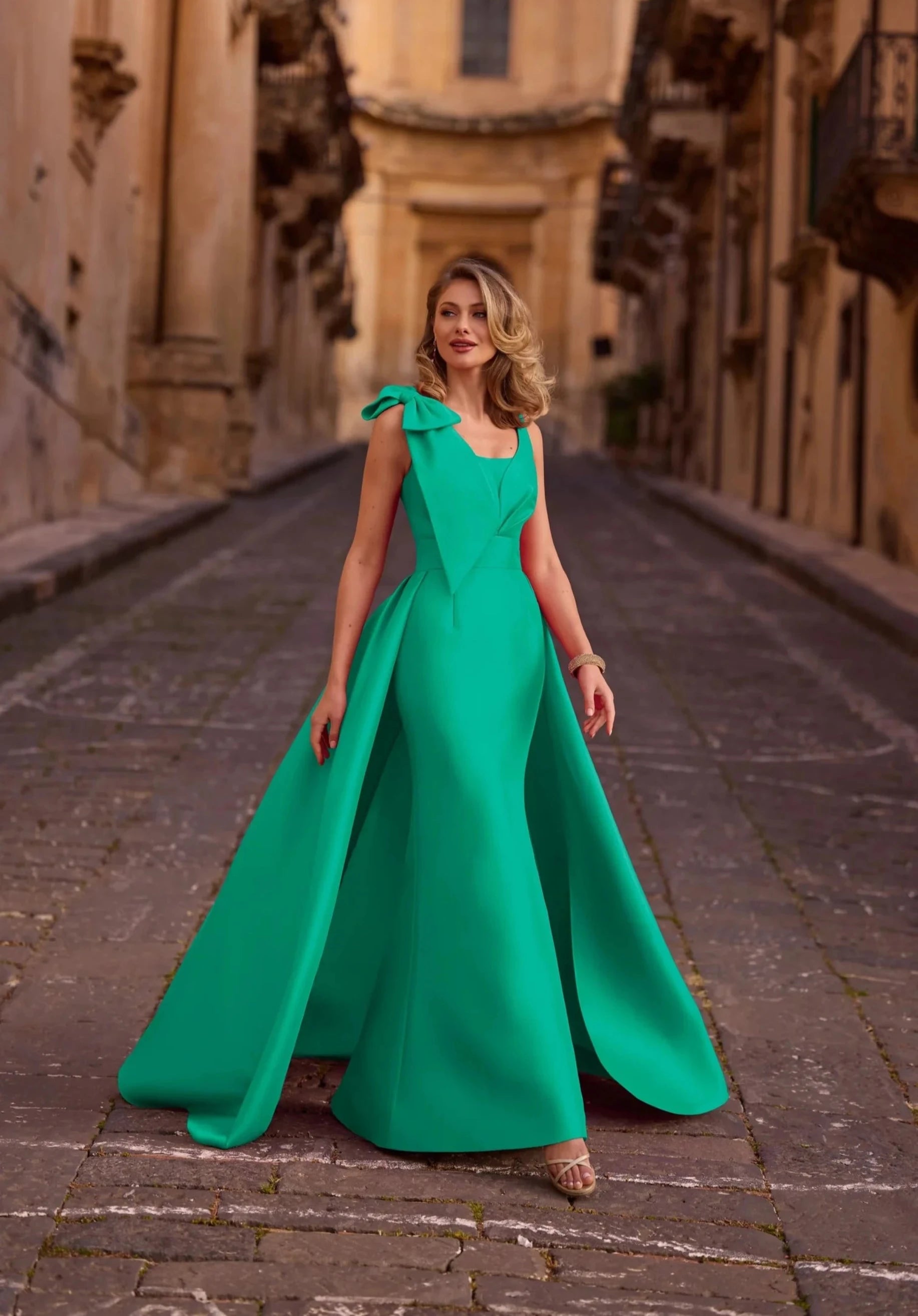 Princess Mikado Evening Dress with One Shoulder and Bow