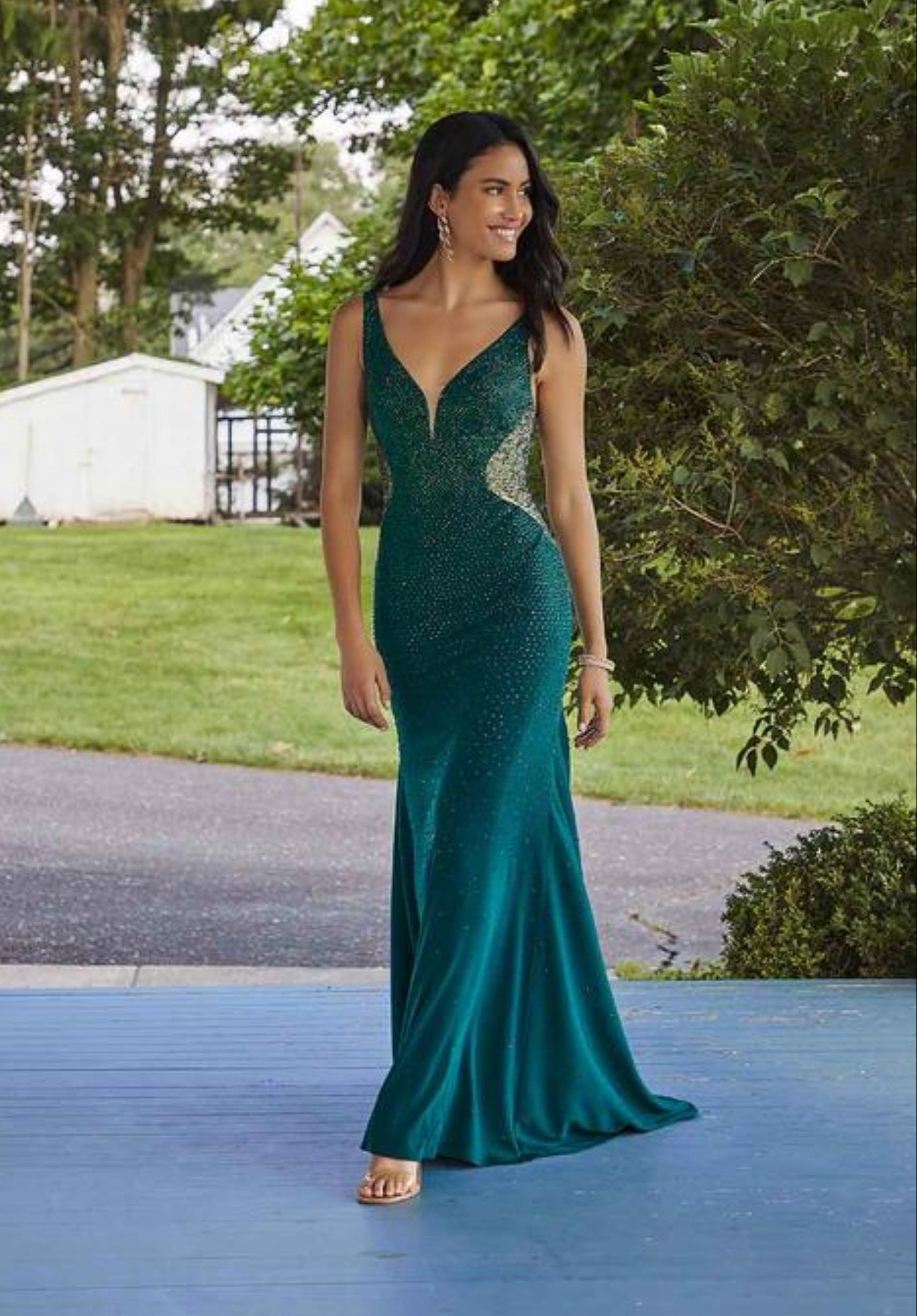 Chiffon Corset Prom Dress with Detachable Sleeves