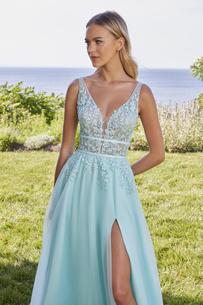A-line formal dress with embroidered appliques