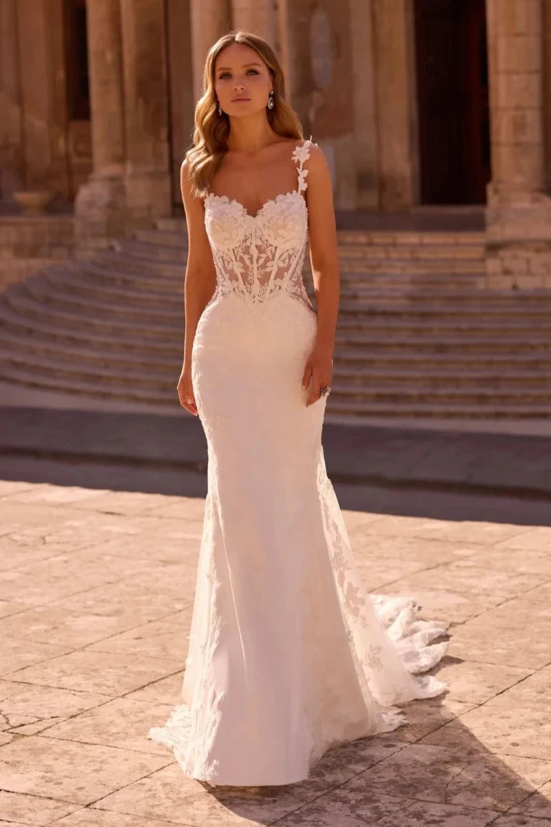 Crepe and Lace Mermaid Wedding Dress with Sweetheart Neckline