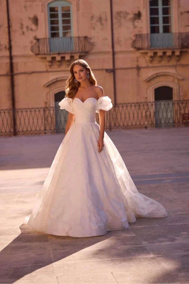 A Princess Organza Wedding Dress with Detachable Sleeves