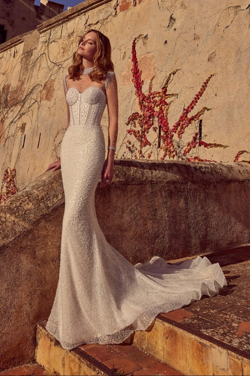 Mermaid Tulle and Jersey Wedding Dress with Jewel Bodice