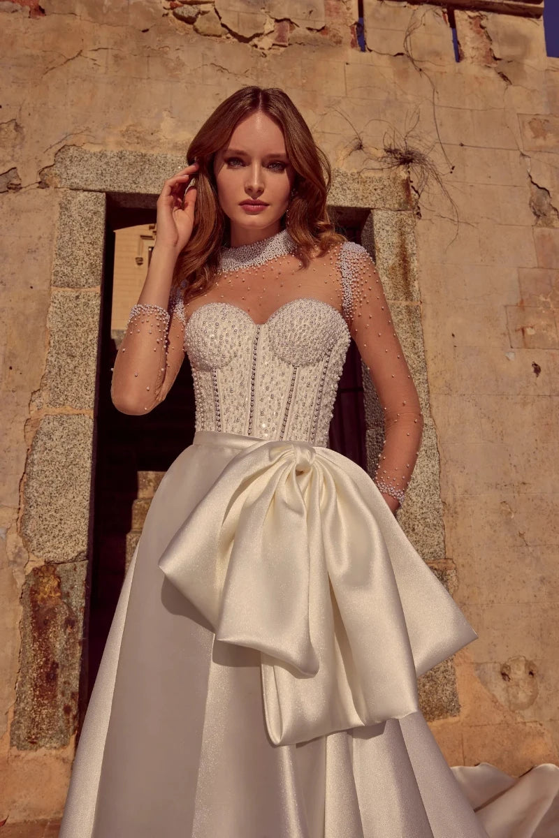 Mermaid Tulle and Jersey Wedding Dress with Jewel Bodice