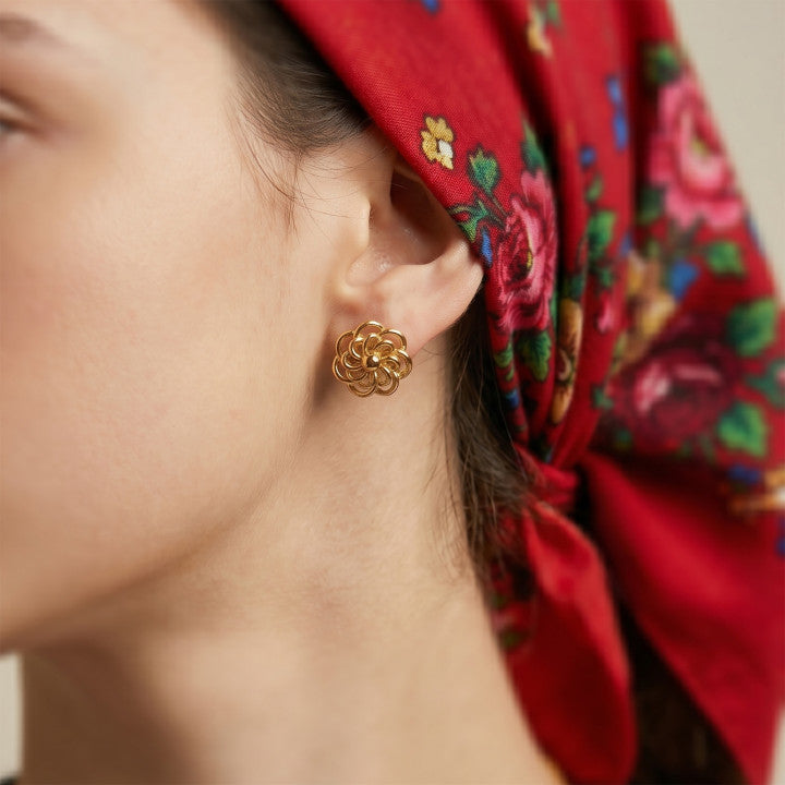 Orecchini Encantos fiore 10MM -Placcatura in oro