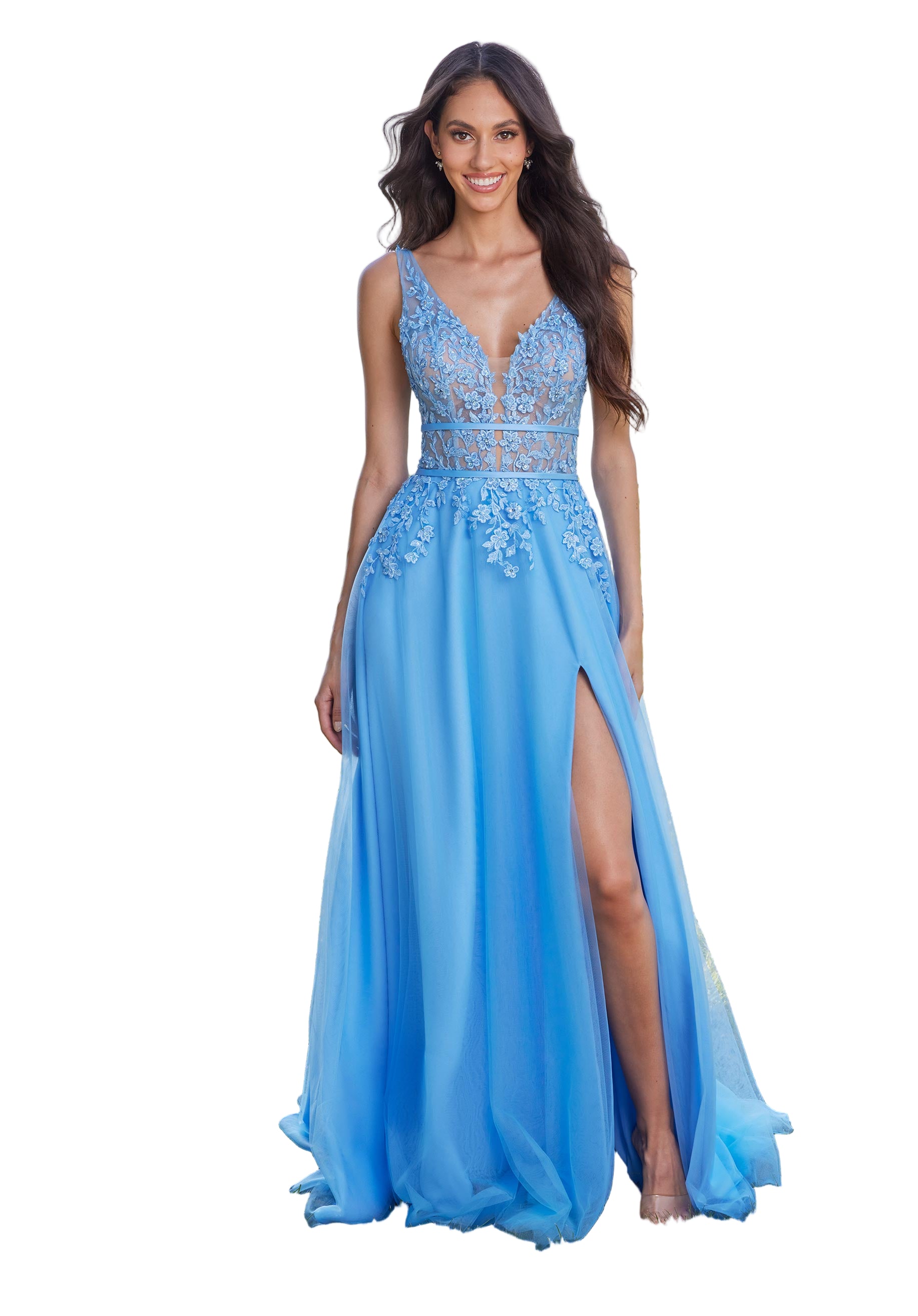 A-line formal dress with embroidered appliques