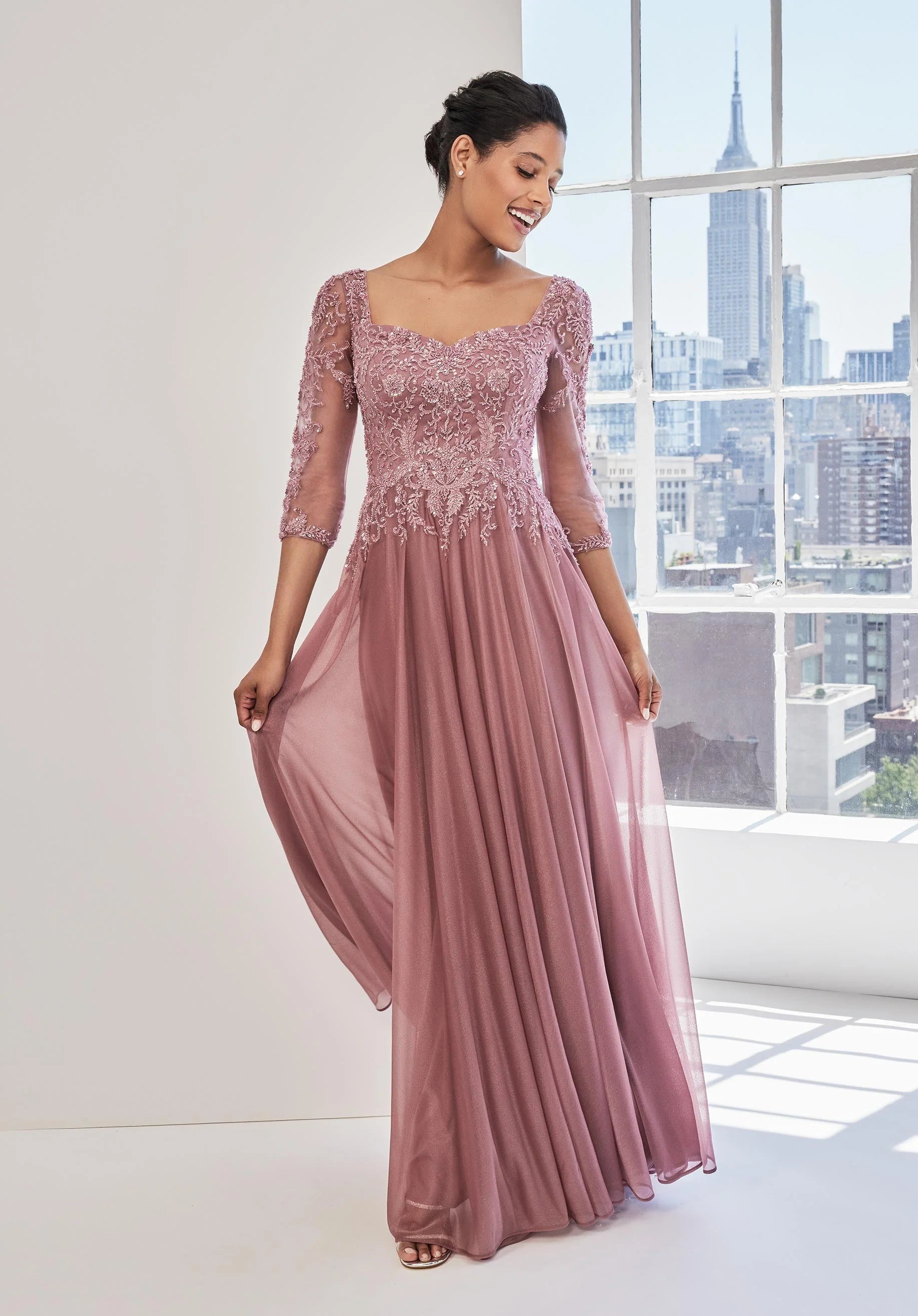 Chiffon Corset Prom Dress with Detachable Sleeves