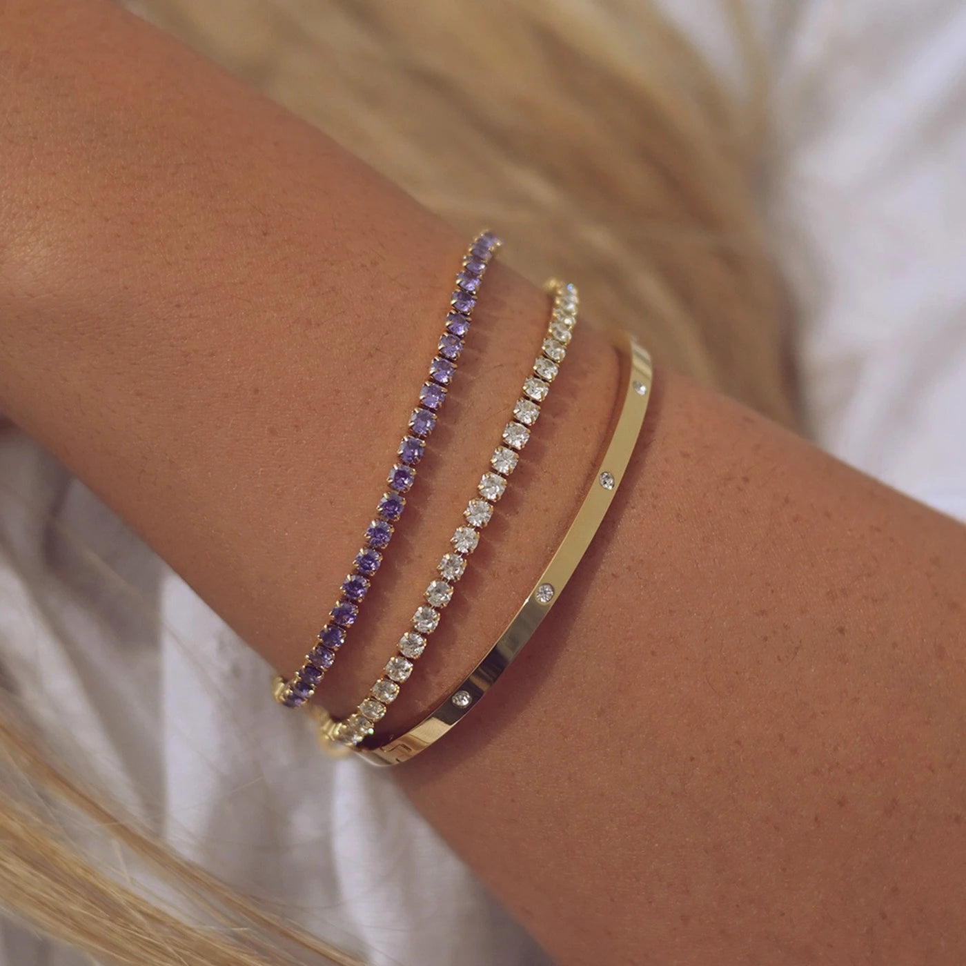 Bracciale in acciaio inox e zirconi rivière