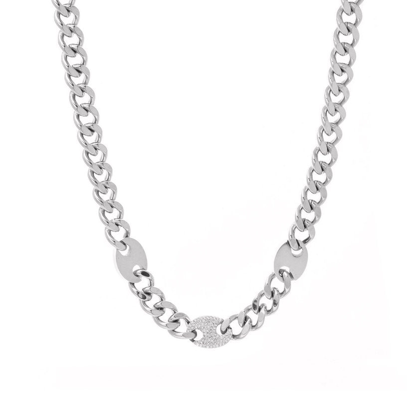 Collana maglia larga con zirconi - Acciaio Inossidabile