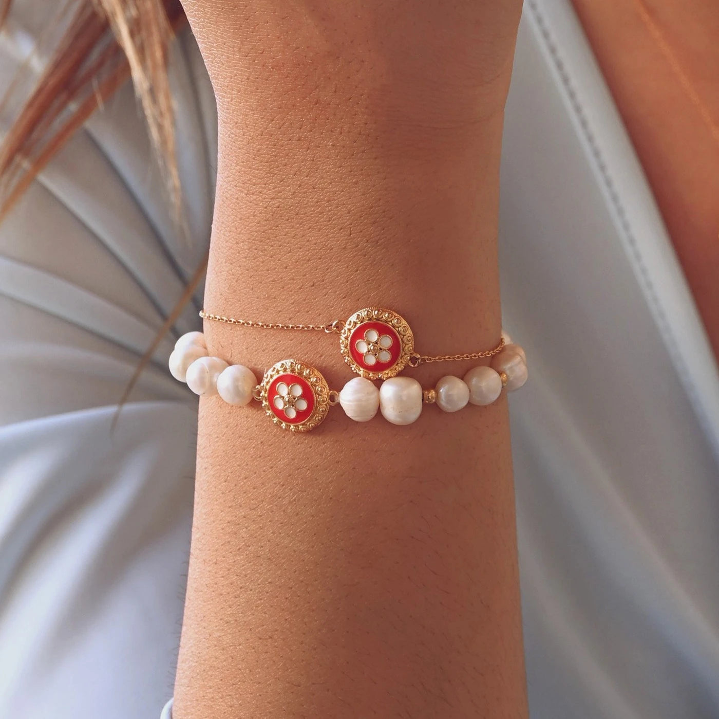 Bracciale Encantos Portugal con perle e caramujo - Placcato in oro