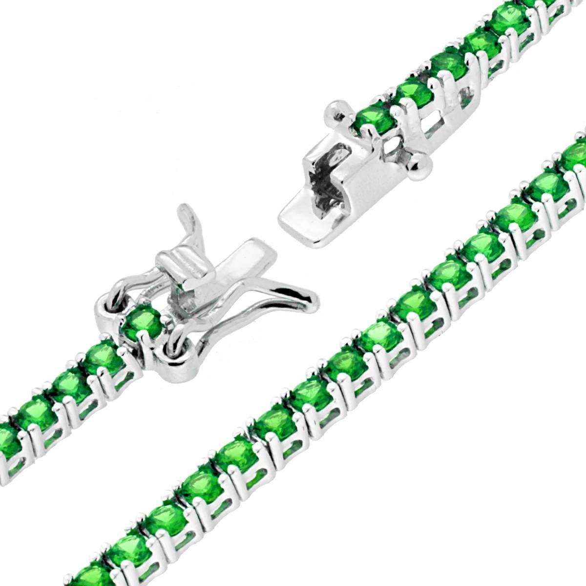 Bracciale Tennis 18cm con Zirconi 2mm Verde Smeraldo- Argento 925