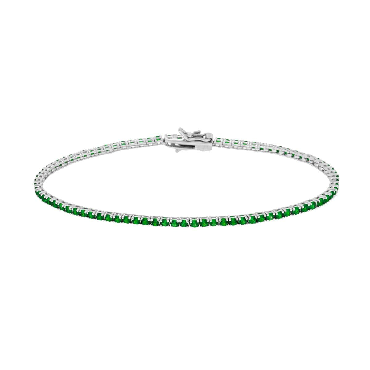 Bracciale Tennis 18cm con Zirconi 2mm Verde Smeraldo- Argento 925