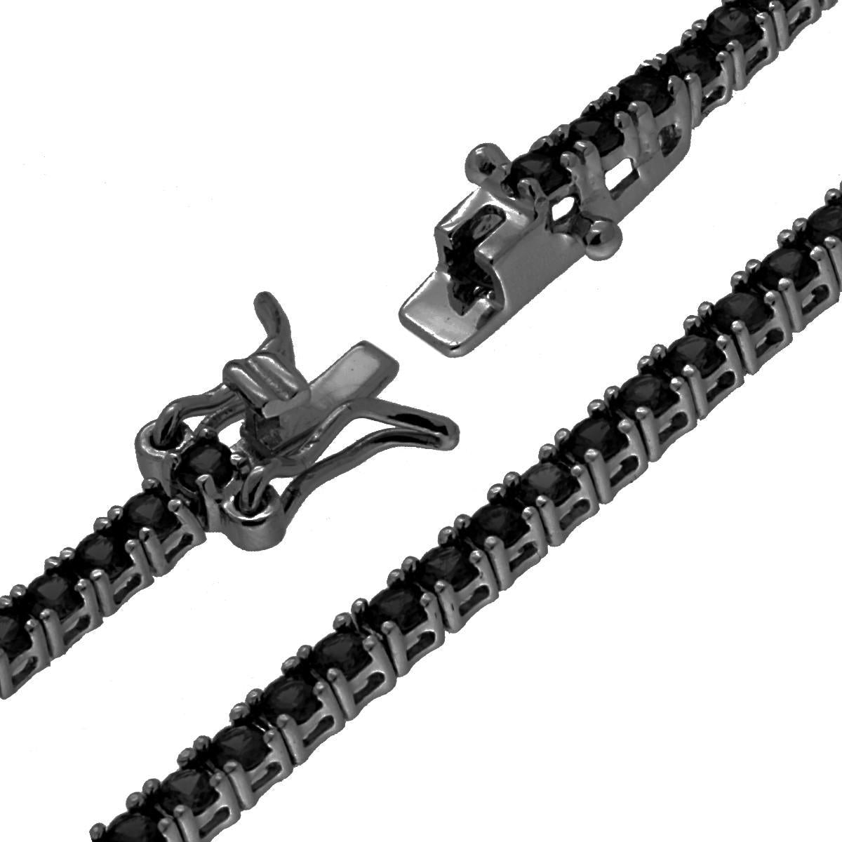 Bracciale Tennis 18cm con Zirconi Neri 2mm- Argento 925
