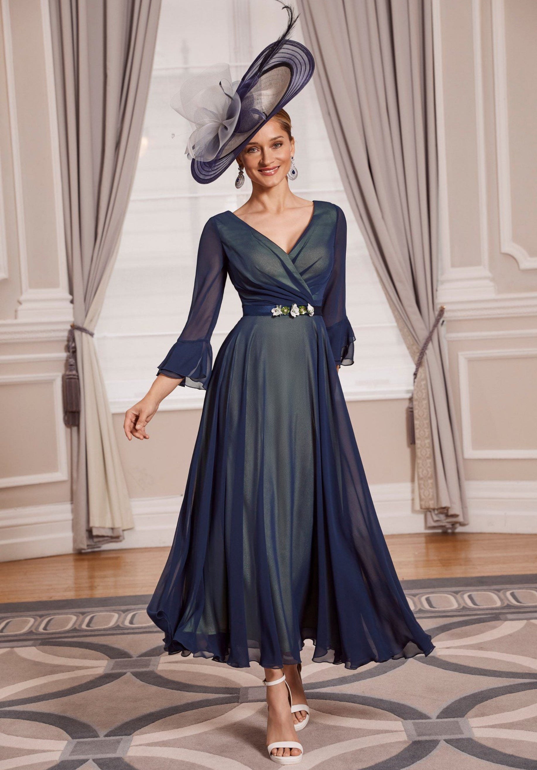 Chiffon Corset Prom Dress with Detachable Sleeves