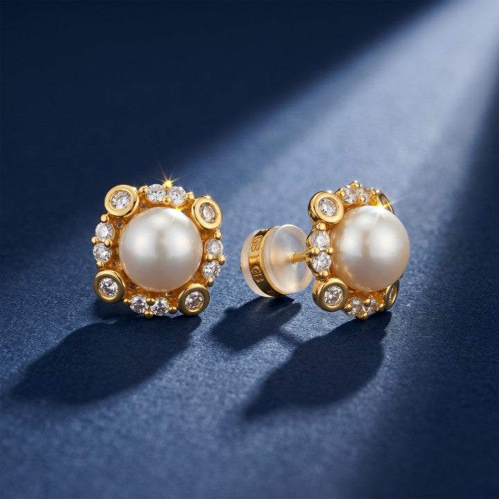 Orecchini BeLove con zirconi e perla -Placcatura in oro