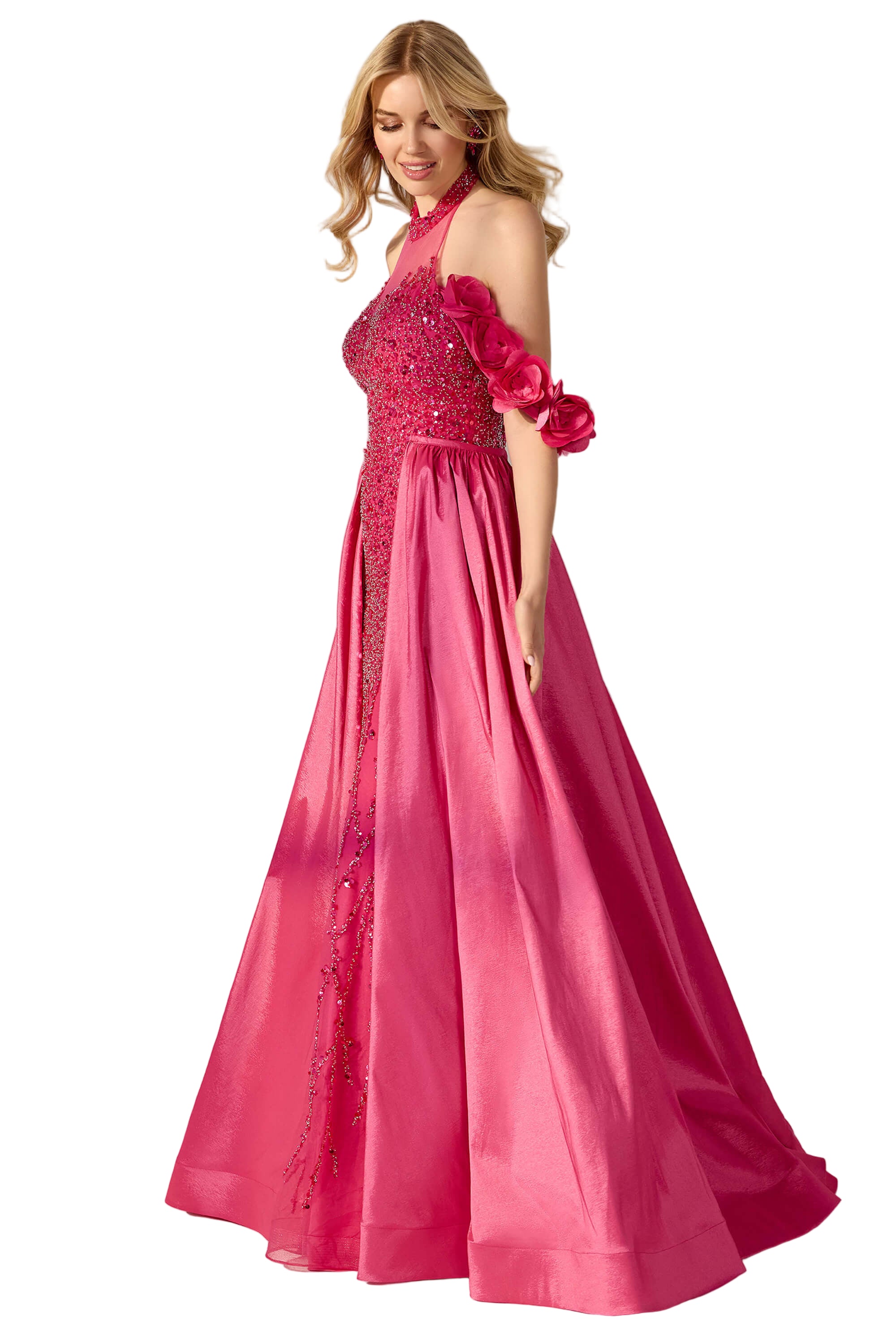 Chiffon Corset Prom Dress with Detachable Sleeves