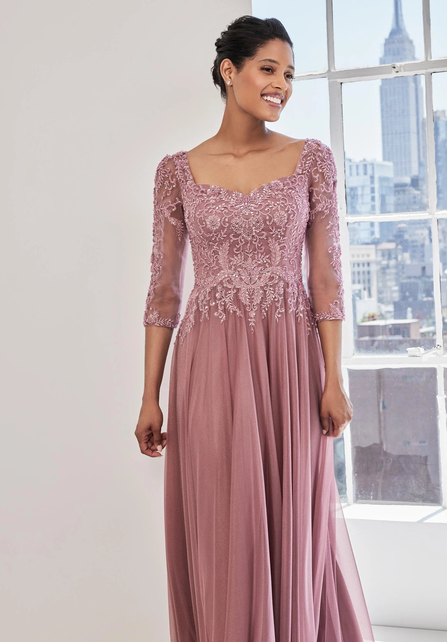 Chiffon Corset Prom Dress with Detachable Sleeves
