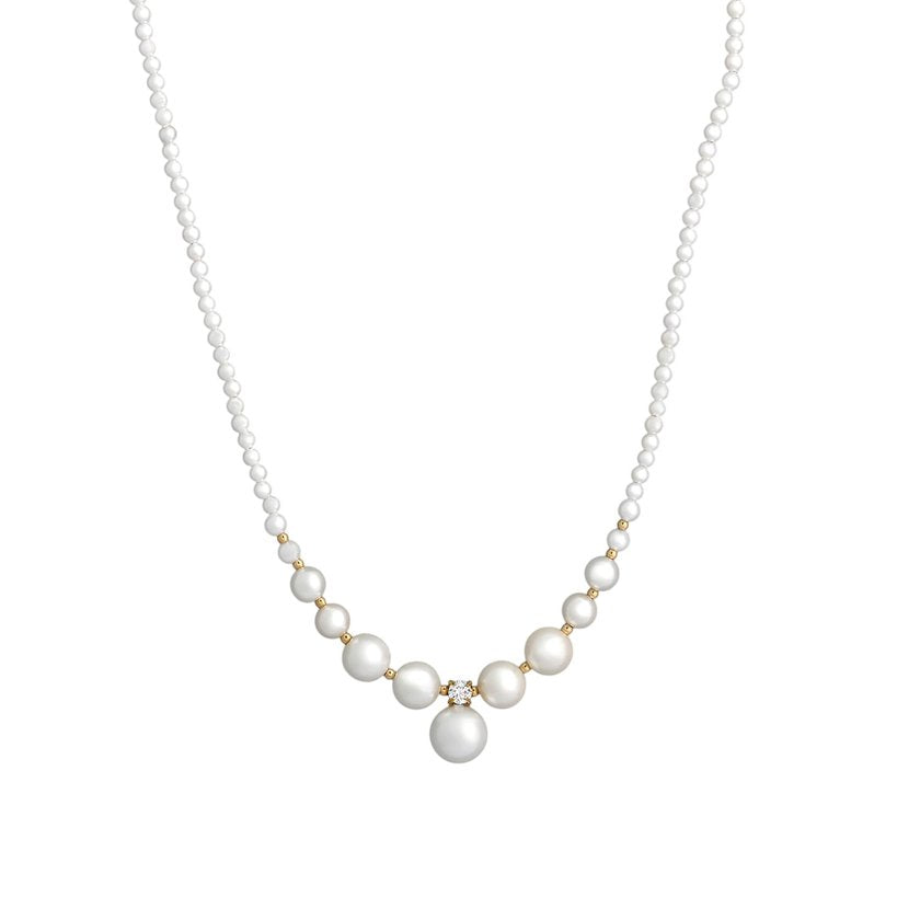 Collana Perle con brillante - Acciaio Inossidabile